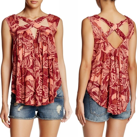 Free People Tops - NWT Free People Red & Orange Cut Out Top